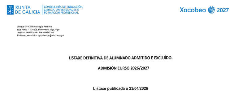 listaxe alumnos admitido e excluidos