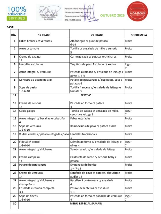 menu comedor outubro 2026 